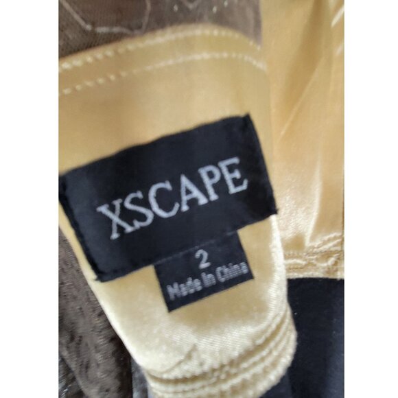 Xscape Beaded Illusion Bodice Velvet Evening Gown, Black & Gold, Womens Size 2 - Picture 10 of 12